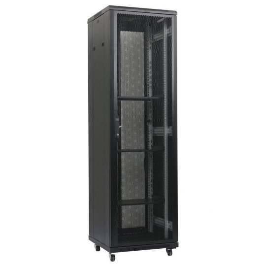 XtendLan 19" stojanový rozvaděč 42U 600x1000, nosnost 1000kg, perforované dveře i záda, kolečka, rozložený, černý
