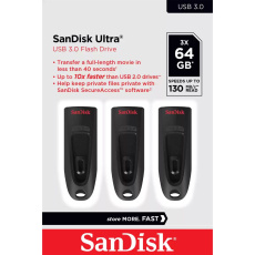 SanDisk Flash Disk 64GB Ultra, USB 3.0, Černá, 3 Pack