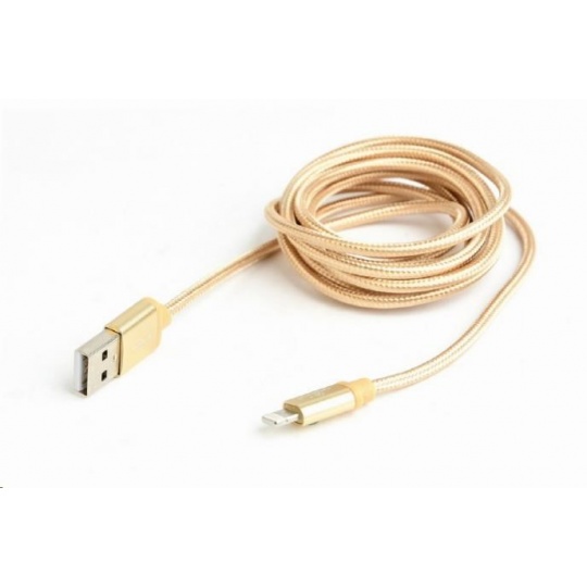 GEMBIRD Kabel USB 2.0 Lightning (IP5 a vyšší) nabíjecí a synchronizační kabel, opletený, 1,8m, zlatý, blister