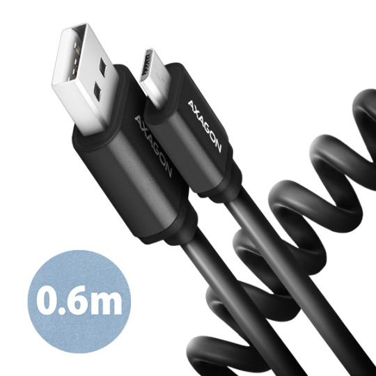 AXAGON BUMM-AM10TB, TWISTER kabel Micro USB  USB-A, 0.6m, USB 2.0, 2.4A, ALU, tpe, černý