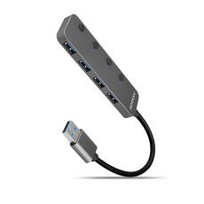 AXAGON HUE-MSA, 4x USB 3.2 Gen 1 SWITCH hub, kovový, micro USB nap. konektor, kabel USB-A 20cm AXAGON HUE-MSA, 4x USB 3.2 Gen 1 SWITCH hub, kovový, micro USB nap. konektor, kabel USB-A 20cm