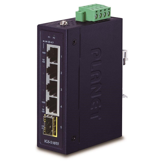 Planet IGS-510TF Switch průmyslový, 4x 1000Base-t, 1x SFP, dual power, 9-48VDC, -40 +75°C Planet IGS-510TF Switch průmyslový, 4x 1000Base-t, 1x SFP, dual power, 9-48VDC, -40 +75°C