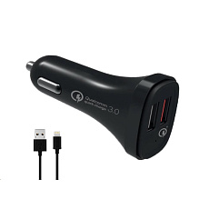 WG - Autonabíječka 2x USB, Quick Charge 3.0 5,4 A, + kabel USB-A na Lightning MFI, černá WG - Autonabíječka 2x USB, Quick Charge 3.0 5,4 A, + kabel USB-A na Lightning MFI, černá