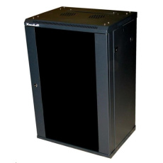 XtendLan 19" nástěnný rozvaděč 18U, šířka 600mm, hloubka 600mm, nosnost 60 kg, skleněné kouřové dveře, svařovaný, černý