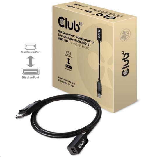 Club3D Prodlužovací kabel Mini DisplayPort 1.4 na DisplayPort 8K 60Hz DSC 1.2 HBR3 HDR Bidirectional (F/M), 1m
