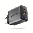 AXAGON ACU-PQ67D, GaN nabíječka do sítě 67W, výstup USB-A + USB-C, PD3.0/PPS/QC4+/SFC2.0/Apple, LCD display