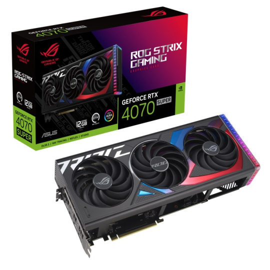 BAZAR - ASUS VGA NVIDIA GeForce RTX 4070 SUPER ROG STRIX 12G, 12G GDDR6X, 3xDP, 2xHDMI - Poškozený obal (Komplet)