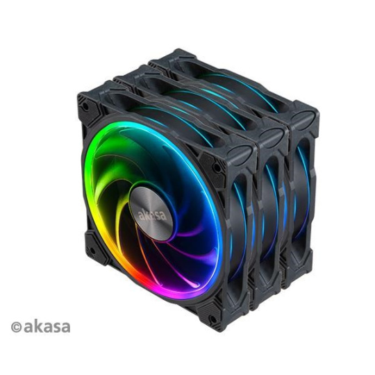 AKASA ventilátor SOHO AR, 12cm ARGB PWM fan 3pcs bundle + FLEXA FP5H AK-CBFA08-30BK + ARGB LED splitter AK-CBLD07-50BK