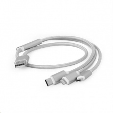 GEMBIRD Kabel USB A Male/Micro B + Type-C + Lightning, 1m, opletený, stříbrný, blister