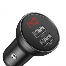 Baseus duální USB adaptér do automobilu s displejem 4,8A 24W, šedá