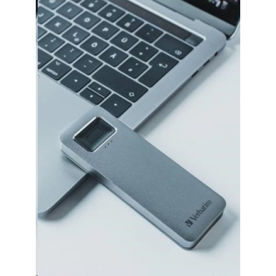 VERBATIM externí SSD 512GB, Executive Fingerprint Secure SSD, USB 3.2 Gen 1/USB-C, (W:356 MB/s, R:344 MB/s), šedá