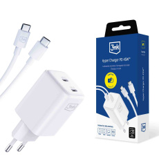 3mk síťová nabíječka Hyper Charger PD 45W+USB Cable C to C White