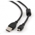 GEMBIRD Kabel USB 2.0 A-Mini B (5pin) propojovací, HQ s ferritovým jádrem, 1,8m, černý