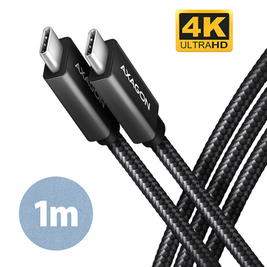 AXAGON BUCM32-CM10AB, SPEED+ kabel USB-C <-> USB-C, 1m, USB 20Gbps, PD 100W 5A, 4k HD, ALU, oplet, černý