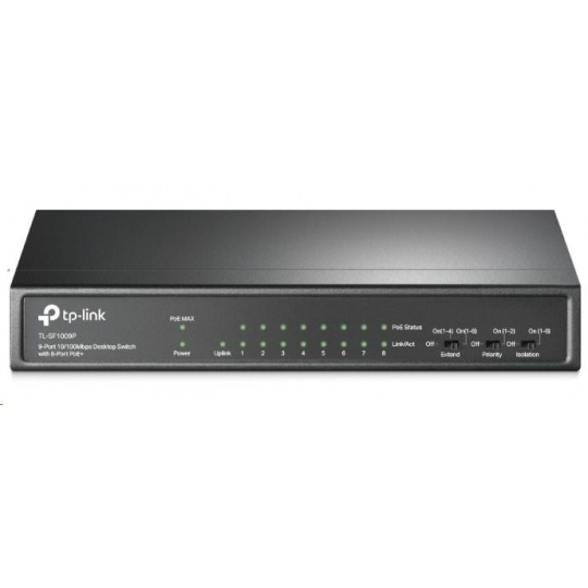 TP-Link CCTV switch TL-SF1009P (8x100Mb/s, 1x100Mb/s uplink, 8xPoE+, 65W, fanless)