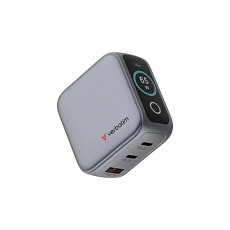 VERBATIM Mini GaN Nabíječka s displejem 65W, 2xUSB-C, 1xUSB-A, šedá