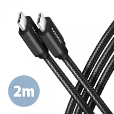 AXAGON BUCM3-CM20AB, SPEED kabel USB-C <-> USB-C, 2m, USB 3.2 Gen 1, PD 60W 3A, ALU, oplet, černý