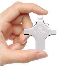 BAZAR - Viking USB Flash disk 3.0 4v1 s koncovkou Lightning/Micro USB/USB/USB-C, 16 GB, stříbrná - Poškozený obal (Kompl
