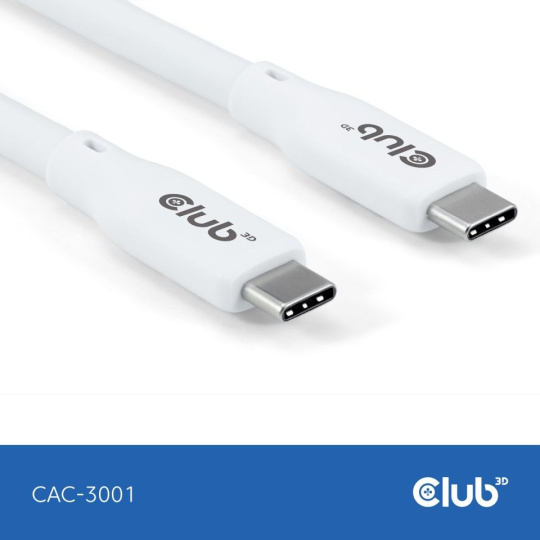 Club3D Kabel USB-C 4.0, 20Gbps, 4K60Hz, PD 240W, 2m, bílá