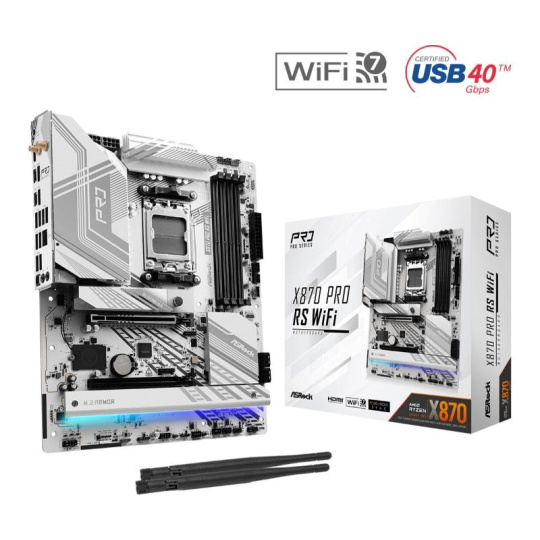 ASRock MB Sc AM5 X870 PRO RS WIFI, AMD X870, 4xDDR5, 1xHDMI, 2xThunderbolt, WI-FI