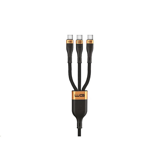 WG - Datový kabel 3v1 Type-C na 3x Type-C, 90 cm, 100 W + 15 W + 15 W, černá