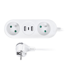 Solight 2z + USB A+C 17W, cestovní prodlužovací přívod 1.5m, bílý Solight 2z + USB A+C 17W, cestovní prodlužovací přívod 1.5m, bílý